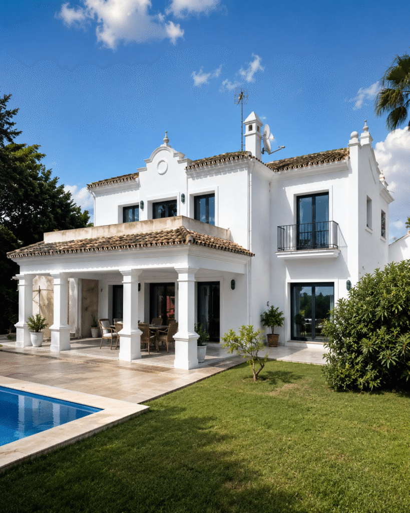 Instalación profesional de ventanas PVC oscuras en villa española