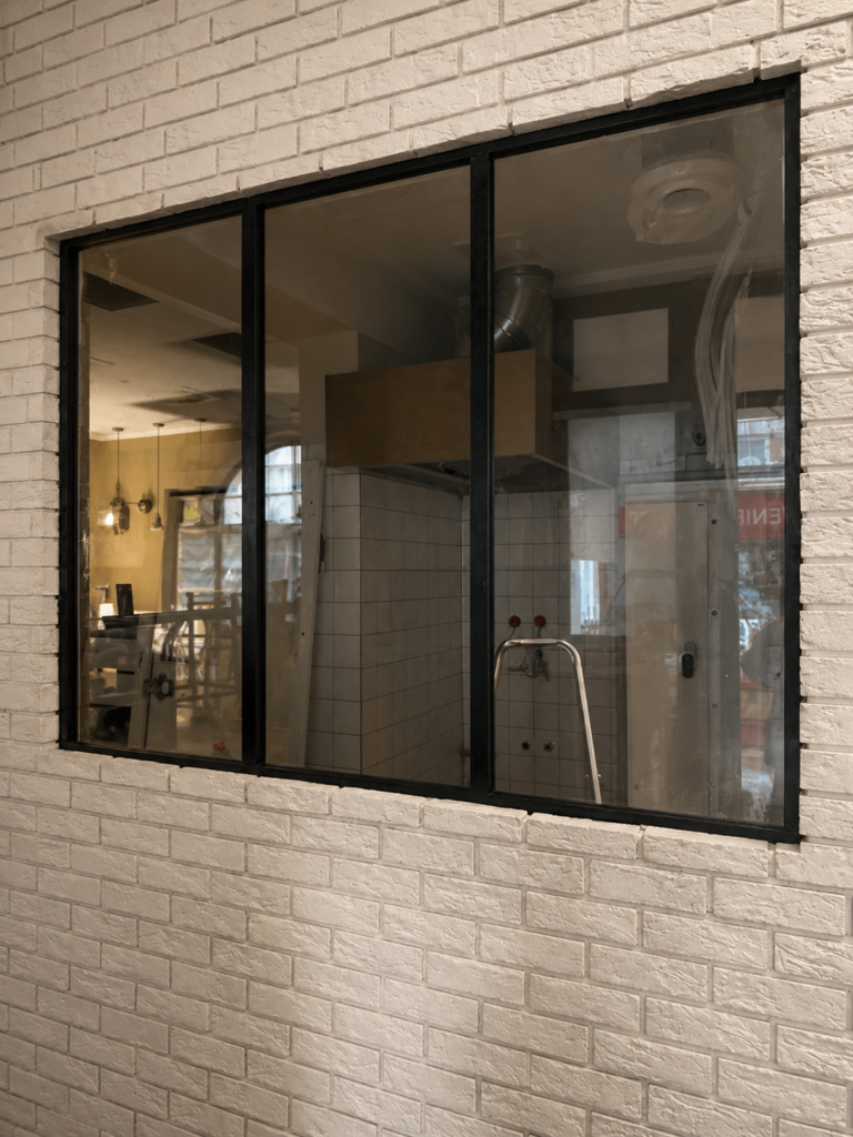 Proyecto de acristalamiento interior con perfilería negra y diseño contemporáneo