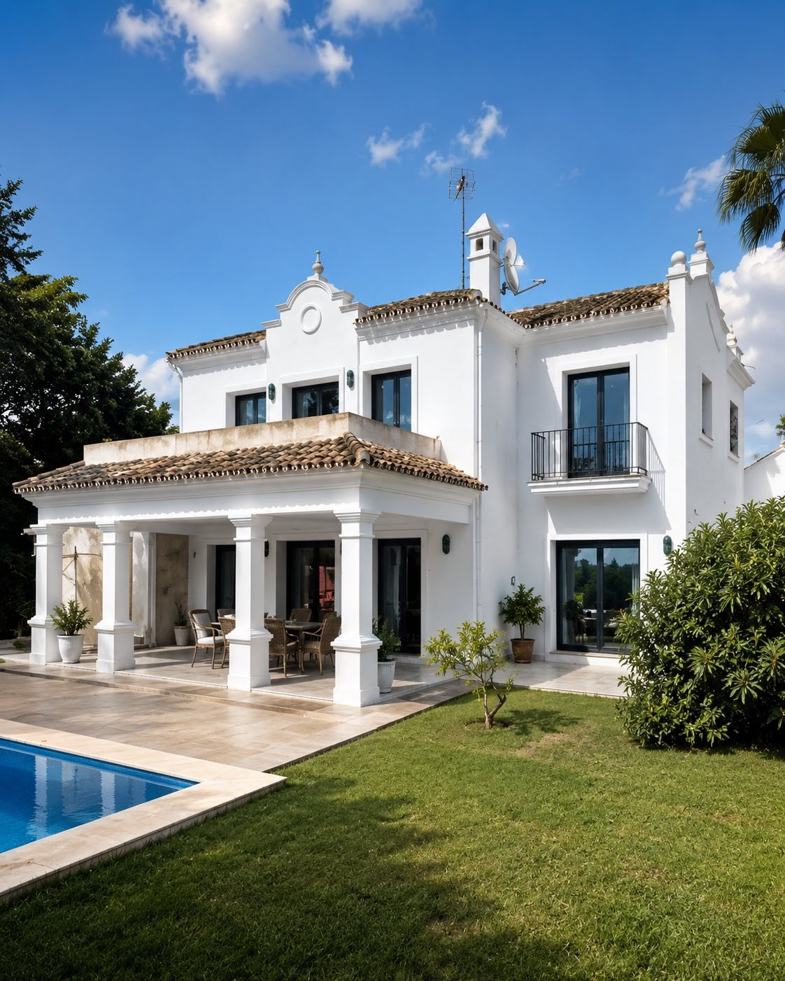 Instalación profesional de ventanas PVC oscuras en villa española